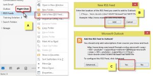 Outlook add RSS Feeds