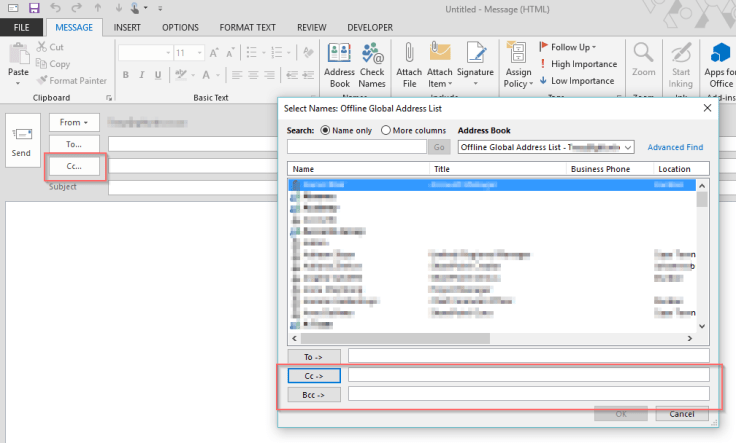 BCC and CC In Outlook